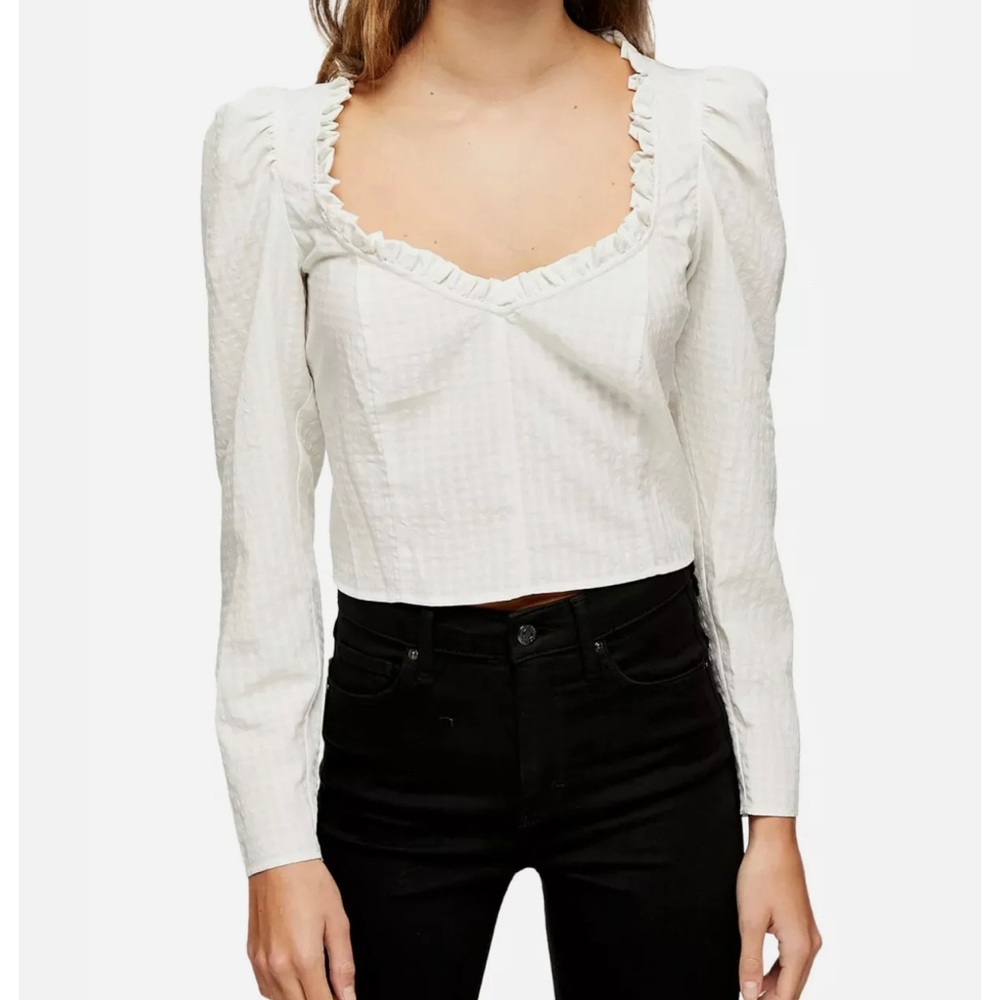 Topshop Women's White Satin Prairie Crop Top SZ 4